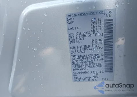 2013 Infiniti Jx35 from USA, damaged, VIN 5N1AL0MM1DC330111